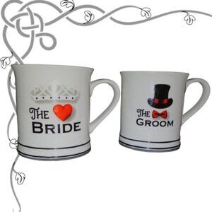 BRIDE & GROOM Coffee or Tea Mug Set New